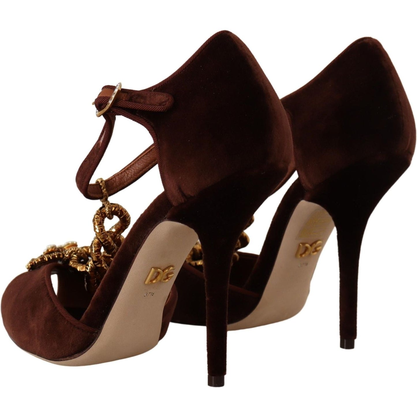 Dolce & Gabbana Elegant Gold Detail Velvet Heels Dolce & Gabbana