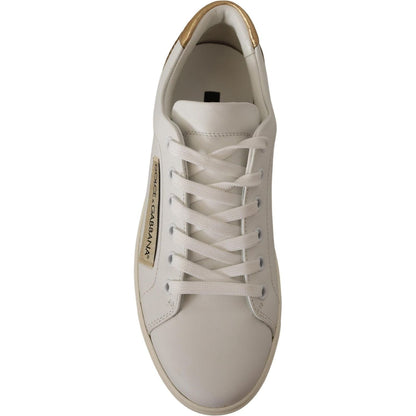Dolce & Gabbana White Gold Leather Low Top Sneakers