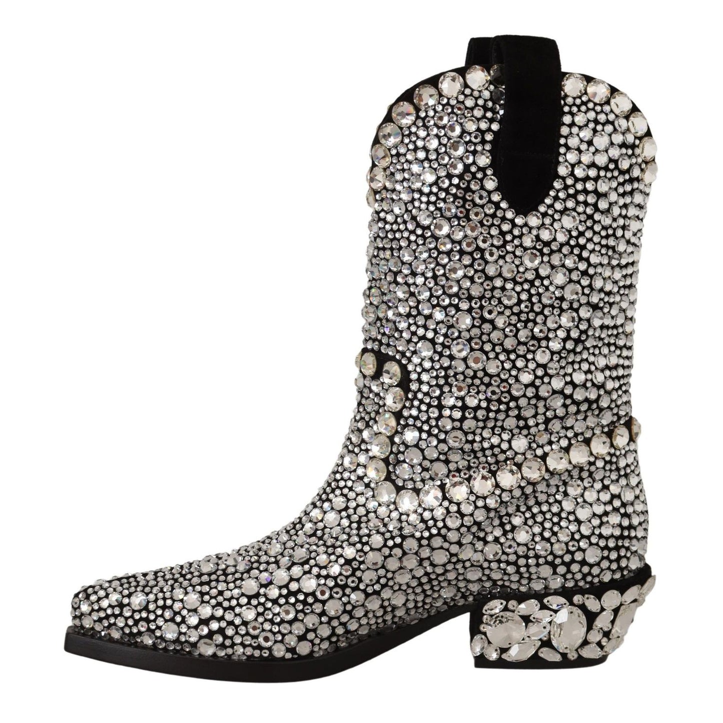 Dolce & Gabbana Black Suede Strass Crystal Cowgirl Boots