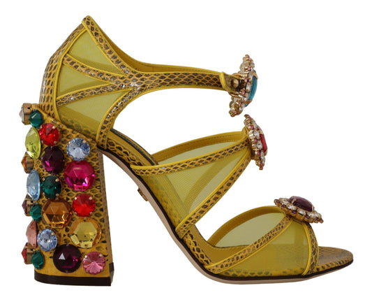 Dolce & Gabbana Stunning Crystal-Embellished Yellow Leather Sandals Dolce & Gabbana