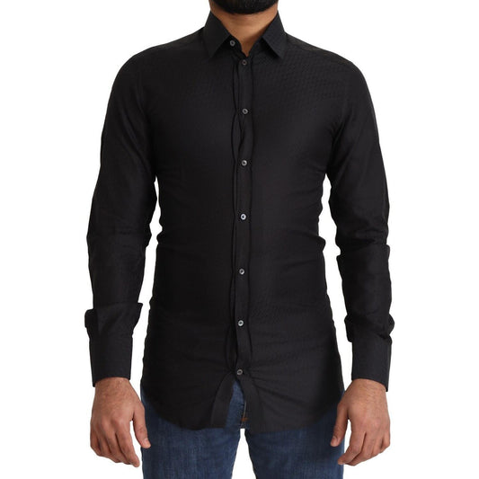 Dolce & Gabbana Elegant Black Cotton Gold Dress Shirt Dolce & Gabbana