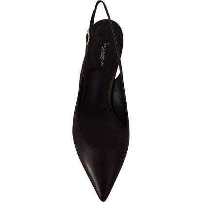 Dolce & Gabbana Black Leather Slingbacks Heels Pumps Shoes