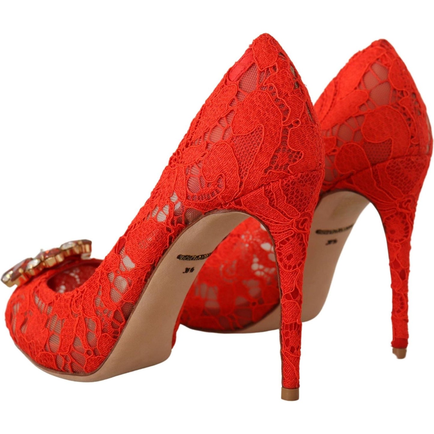 Dolce & Gabbana Red Crystal Taormina Lace Heels Pumps Dolce & Gabbana