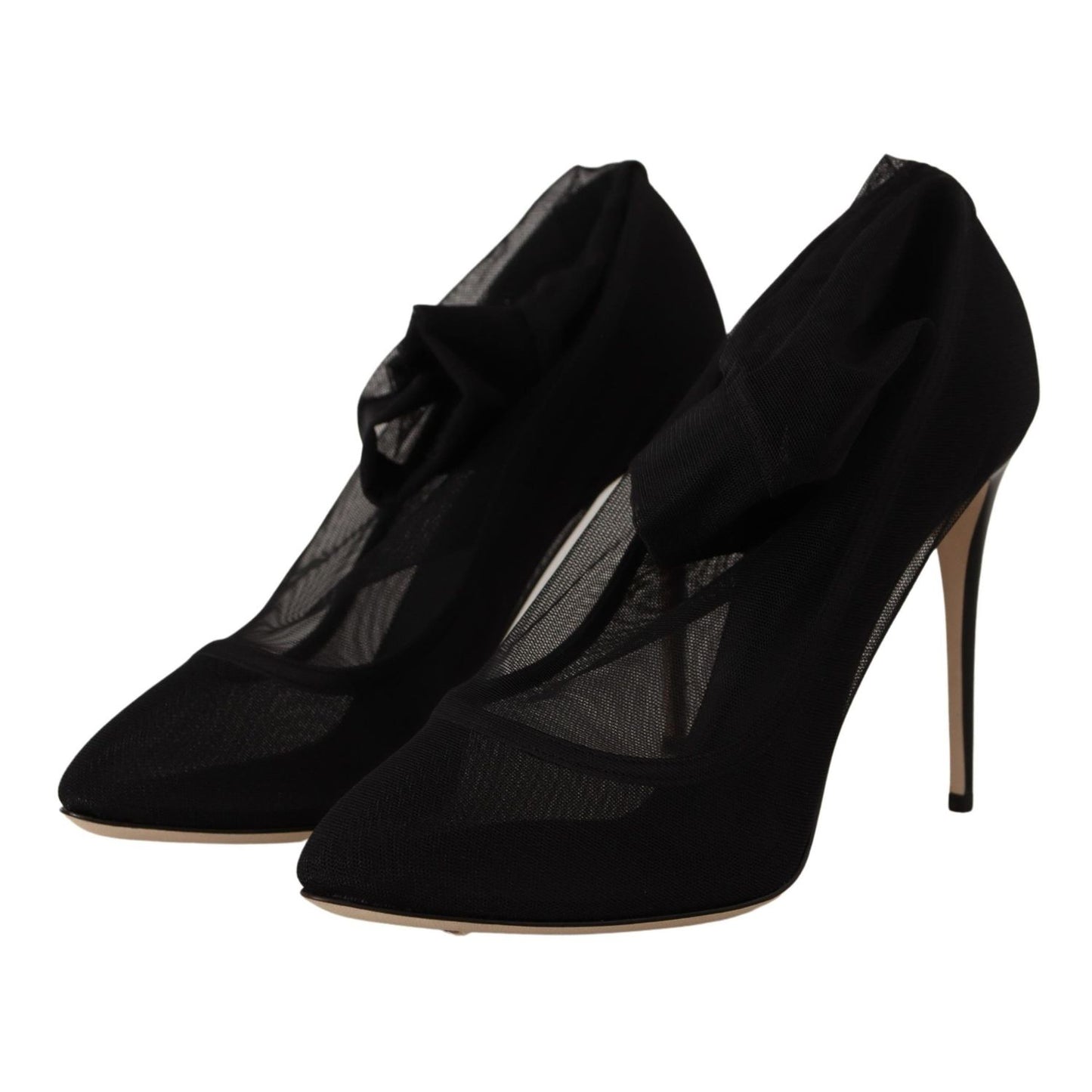 Dolce & Gabbana Black Stretch Tulle Stretch Boots Shoes