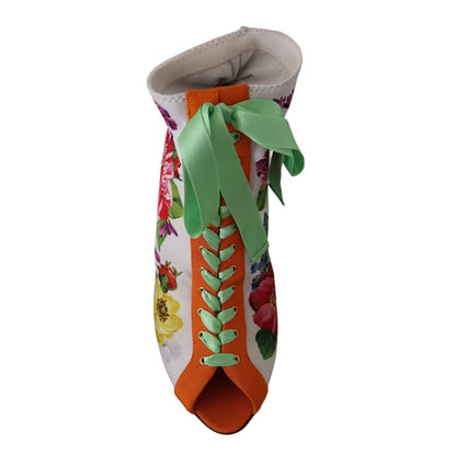 Dolce & Gabbana White Jersey Stretch Boots Open Toes Heels Shoes