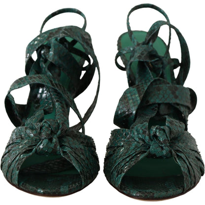 Dolce & Gabbana Green Python Strap Sandals Heels Shoes
