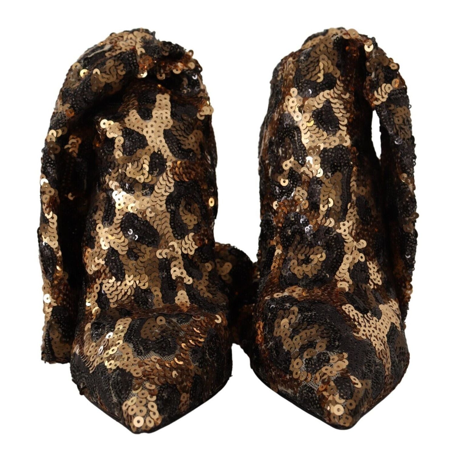 Dolce & Gabbana Gold Leopard Sequins Heels Boots Shoes