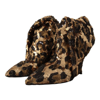 Dolce & Gabbana Gold Leopard Sequins Heels Boots Shoes