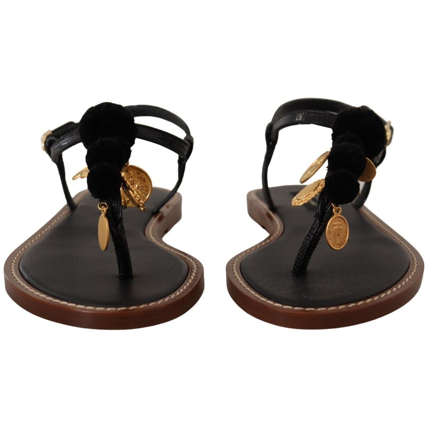 Dolce & Gabbana Chic Leather Ankle Strap Flats with Gold Detailing Dolce & Gabbana