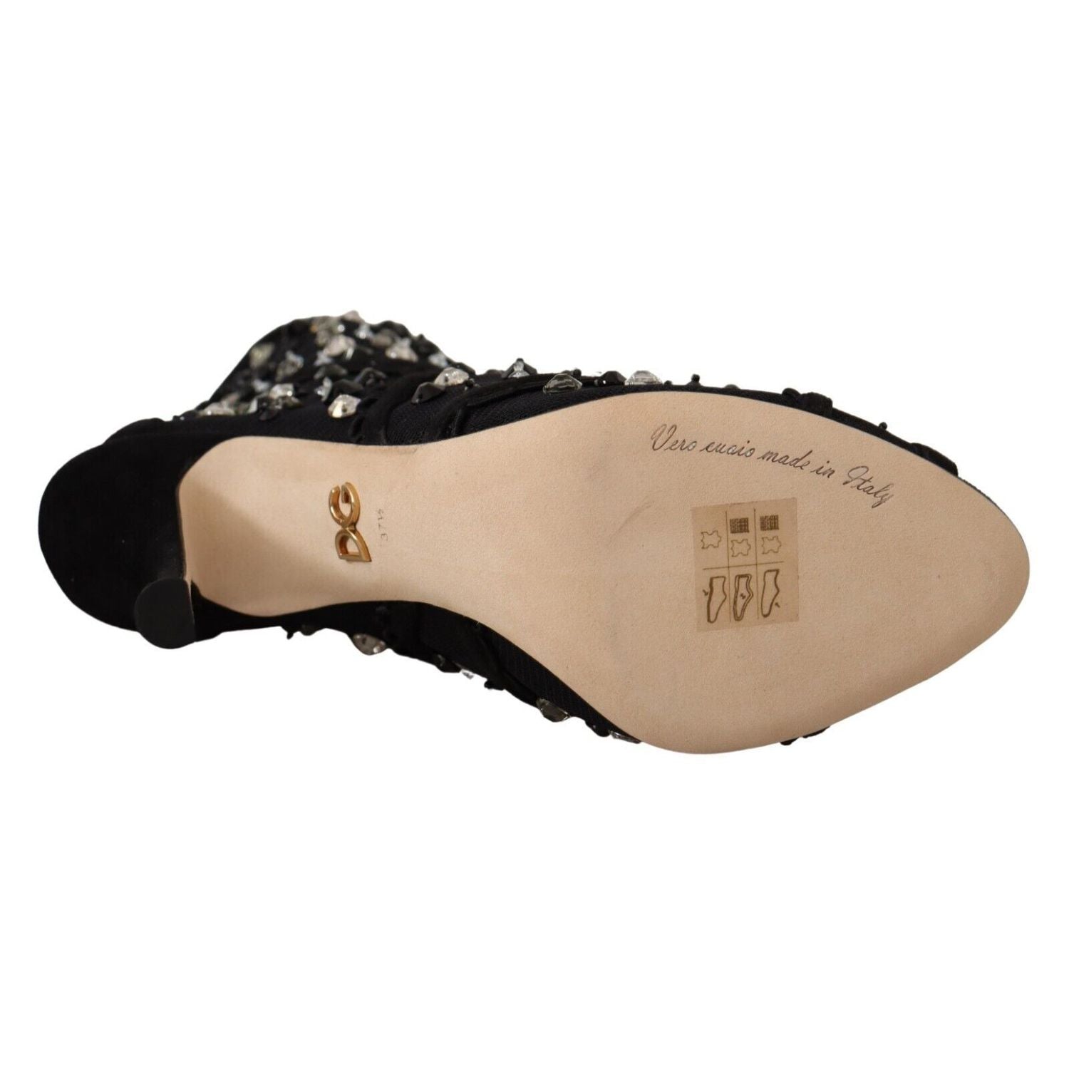 Dolce & Gabbana Black Crystals Heels Zipper Short Boots Shoes