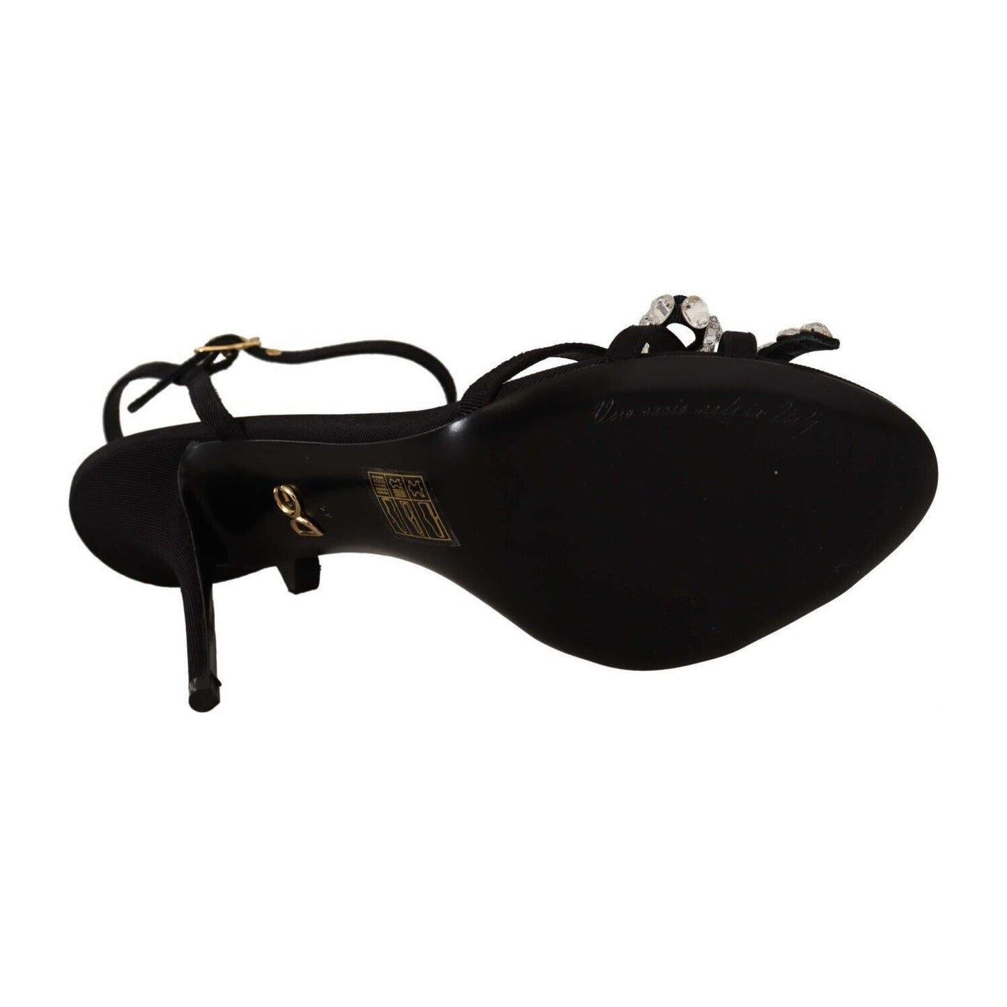 Dolce & Gabbana Black Crystals Ankle Strap Heels Sandals Shoes