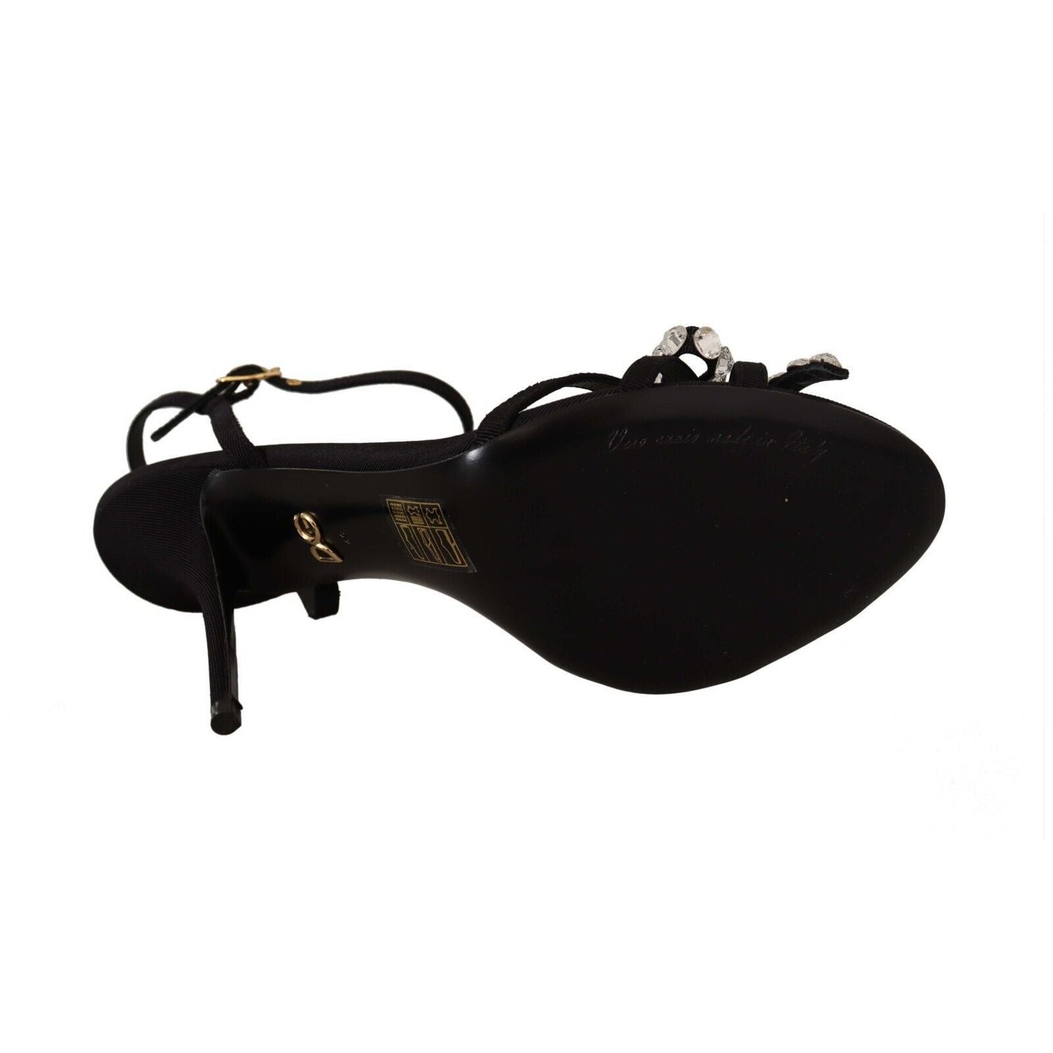 Dolce & Gabbana Black Crystals Ankle Strap Heels Sandals Shoes