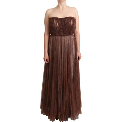 Dolce & Gabbana Metallic Bronze Polyester Maxi Gown Dress