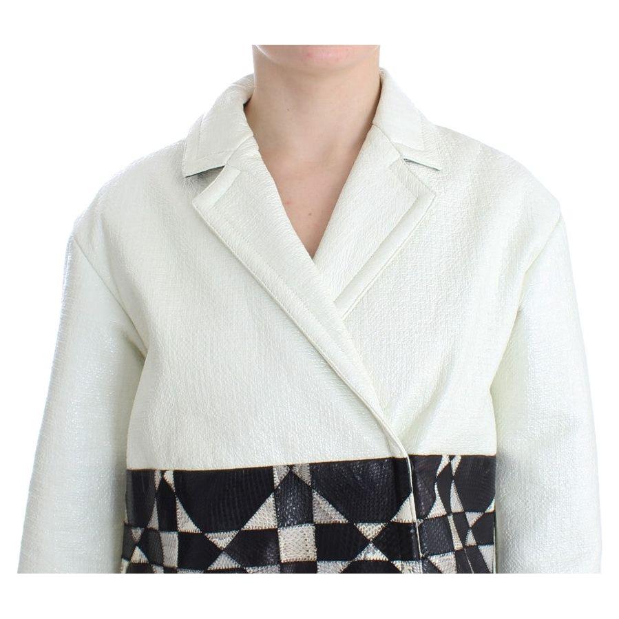Andrea Pompilio White Black Cropped Leather Jacket