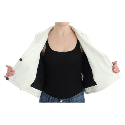 Andrea Pompilio White Black Cropped Leather Jacket