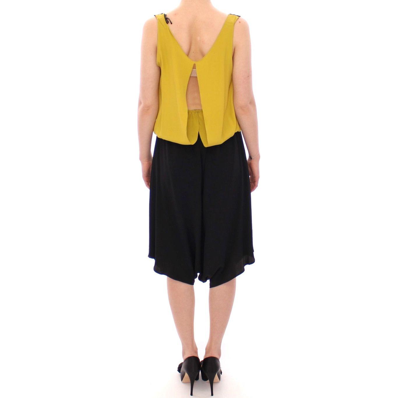 Lamberto Petri Elegant Silk Blend Shift Dress in Black and Yellow Lamberto Petri