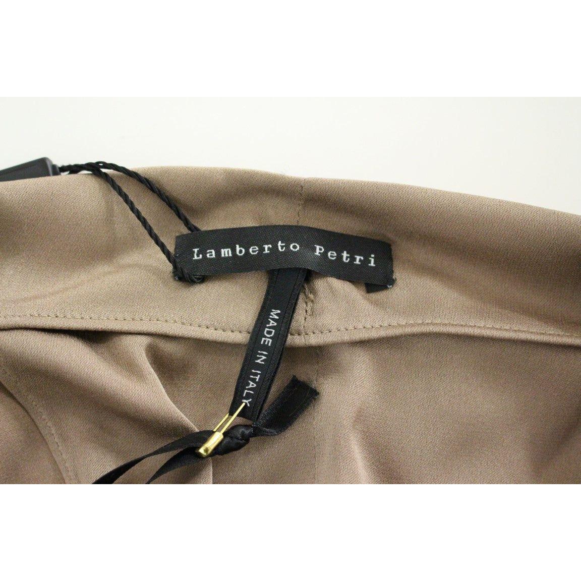 Lamberto Petri Brown Draped Silk Sheath Shift Coctail Dress