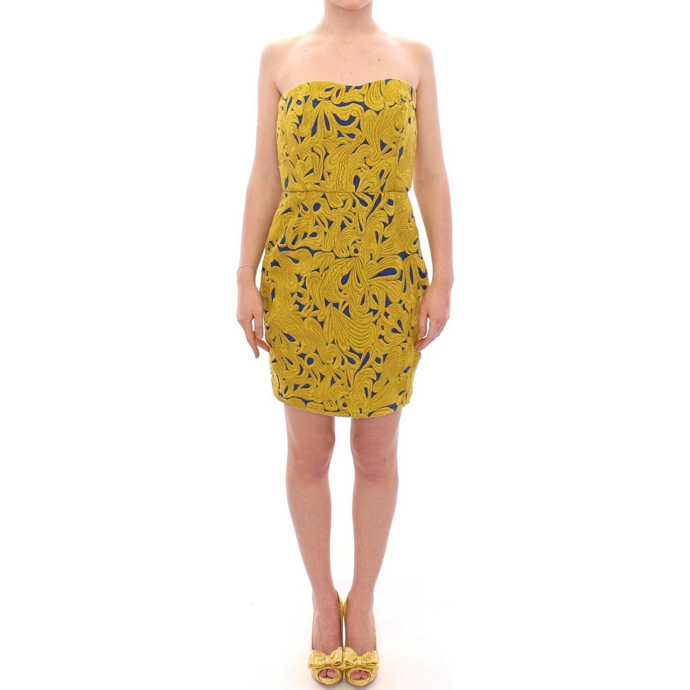 Sachin & Babi Blue Yellow Strapless Bubble Mini Shift Dress