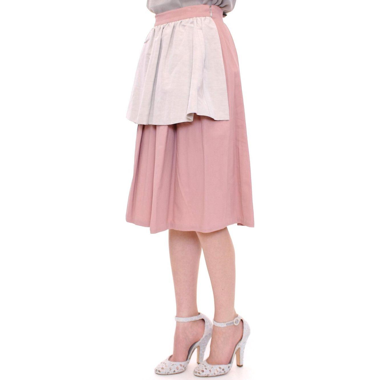 Comeforbreakfast Pink Gray Knee-Length Pleated Skirt