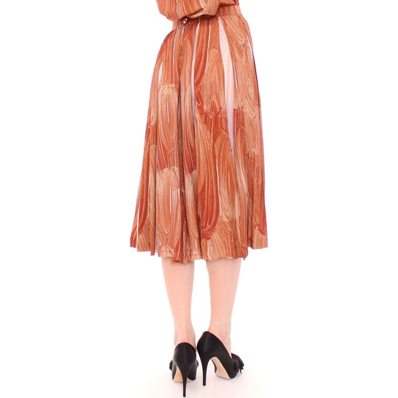 Licia Florio Brown Orange Below Knee Full Skirt
