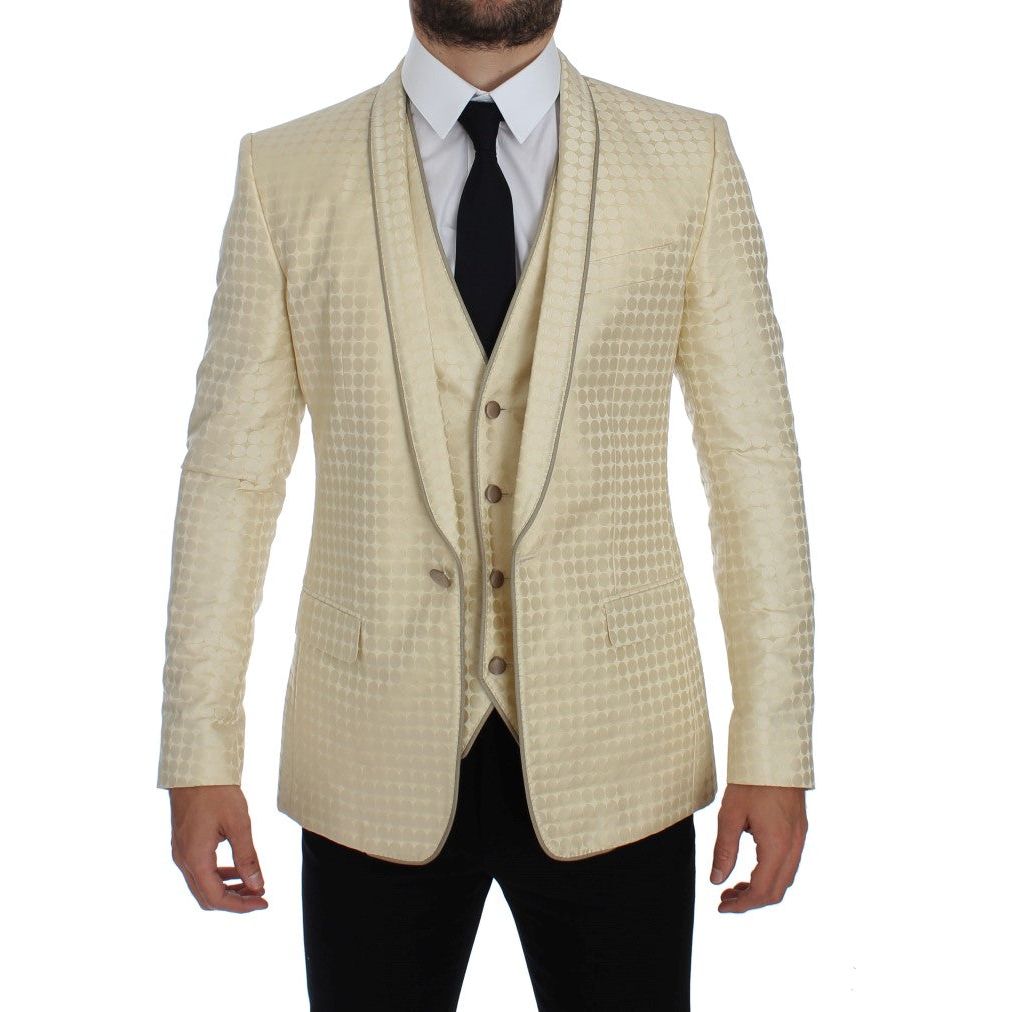 Dolce & Gabbana Sophisticated Beige Polka Dotted Blazer & Vest Dolce & Gabbana