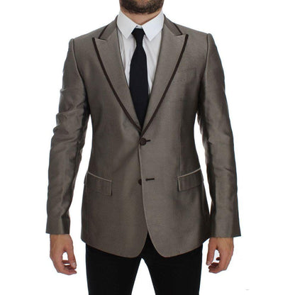 Dolce & Gabbana Brown Slim Fit Silk Two Button Blazer