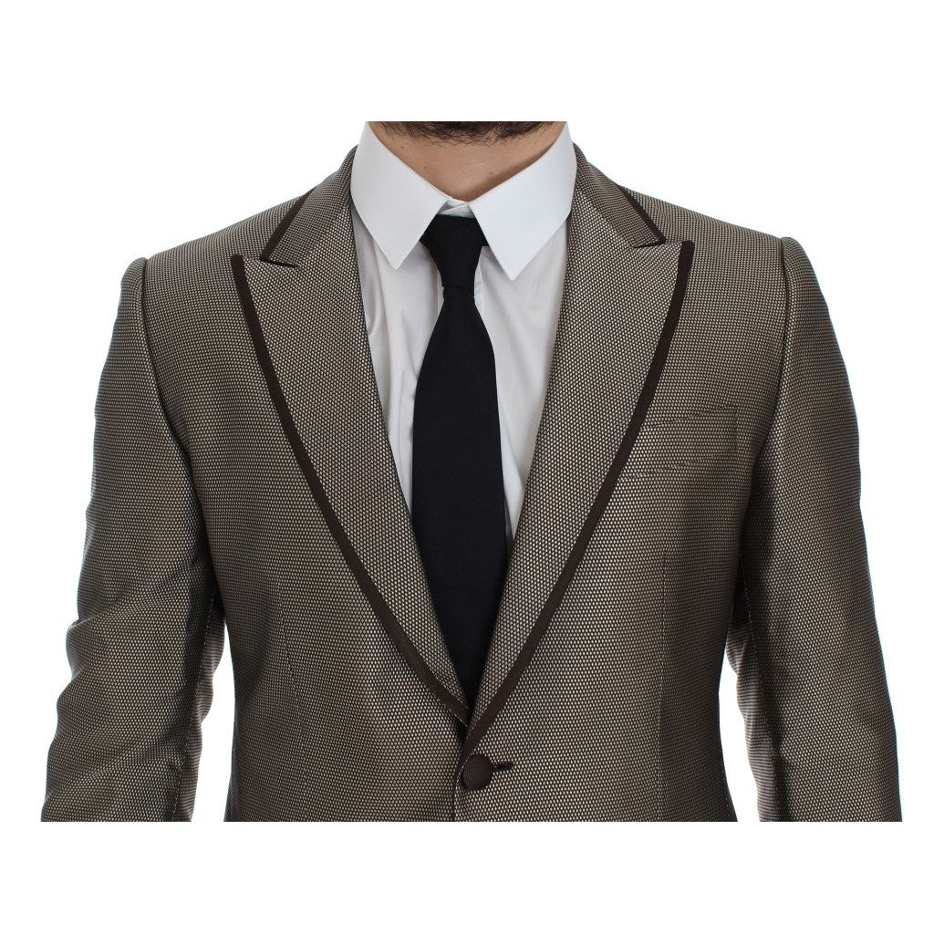 Dolce & Gabbana Elegant Brown Silk Two-Button Slim Blazer Dolce & Gabbana