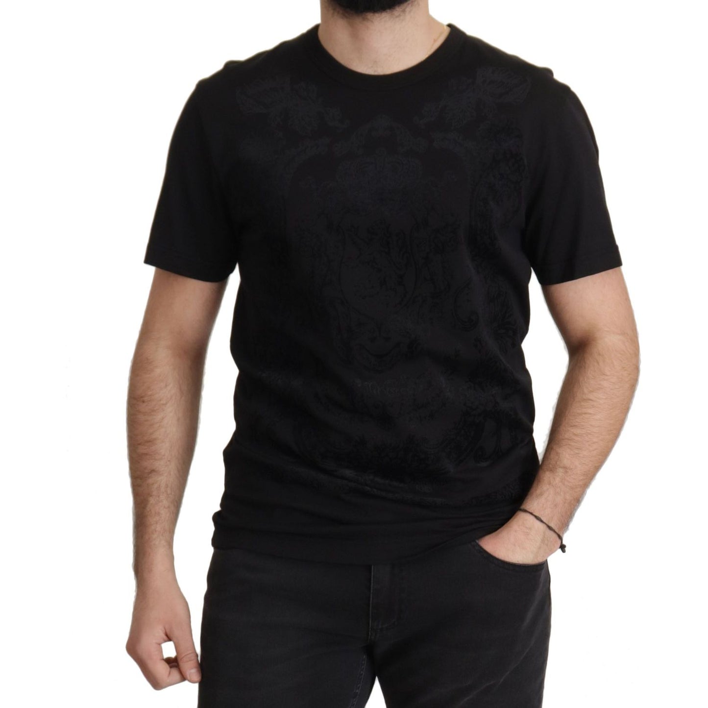 Dolce & Gabbana Elegant Black Baroque Crewneck Tee Dolce & Gabbana