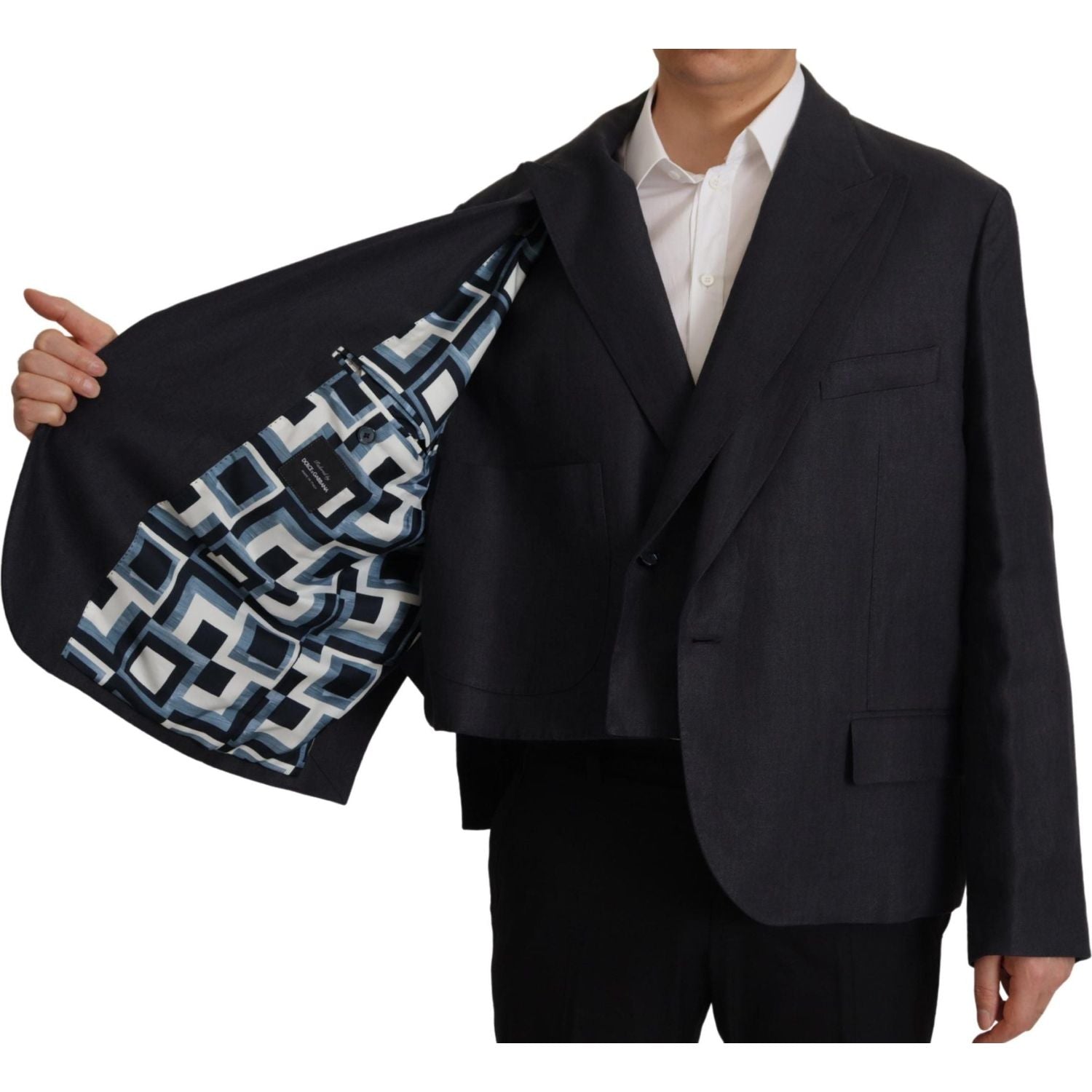Dolce & Gabbana Blue Linen Formal Mens Blazer Jacket