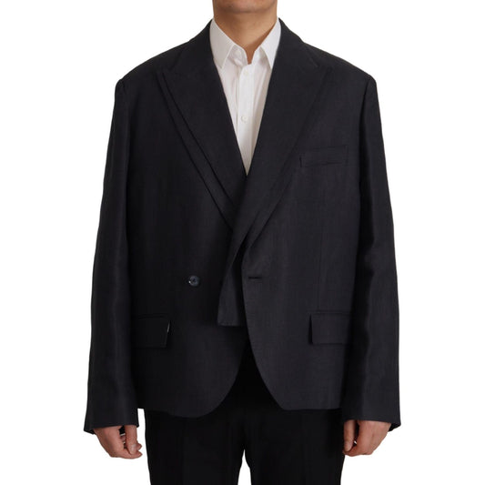 Dolce & Gabbana Blue Linen Formal Mens Blazer Jacket Dolce & Gabbana