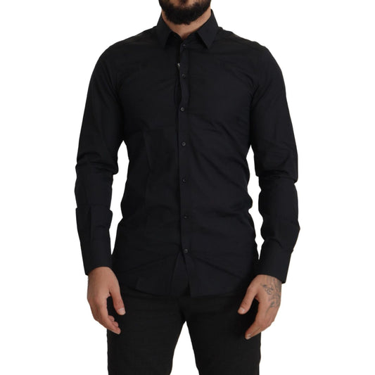 Dolce & Gabbana Black Cotton GOLD Slim Fit Dress Shirt Dolce & Gabbana