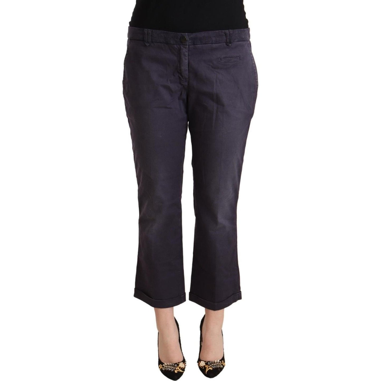 Jucca Black Low Waist Folded Hem Flared Cropped Pants