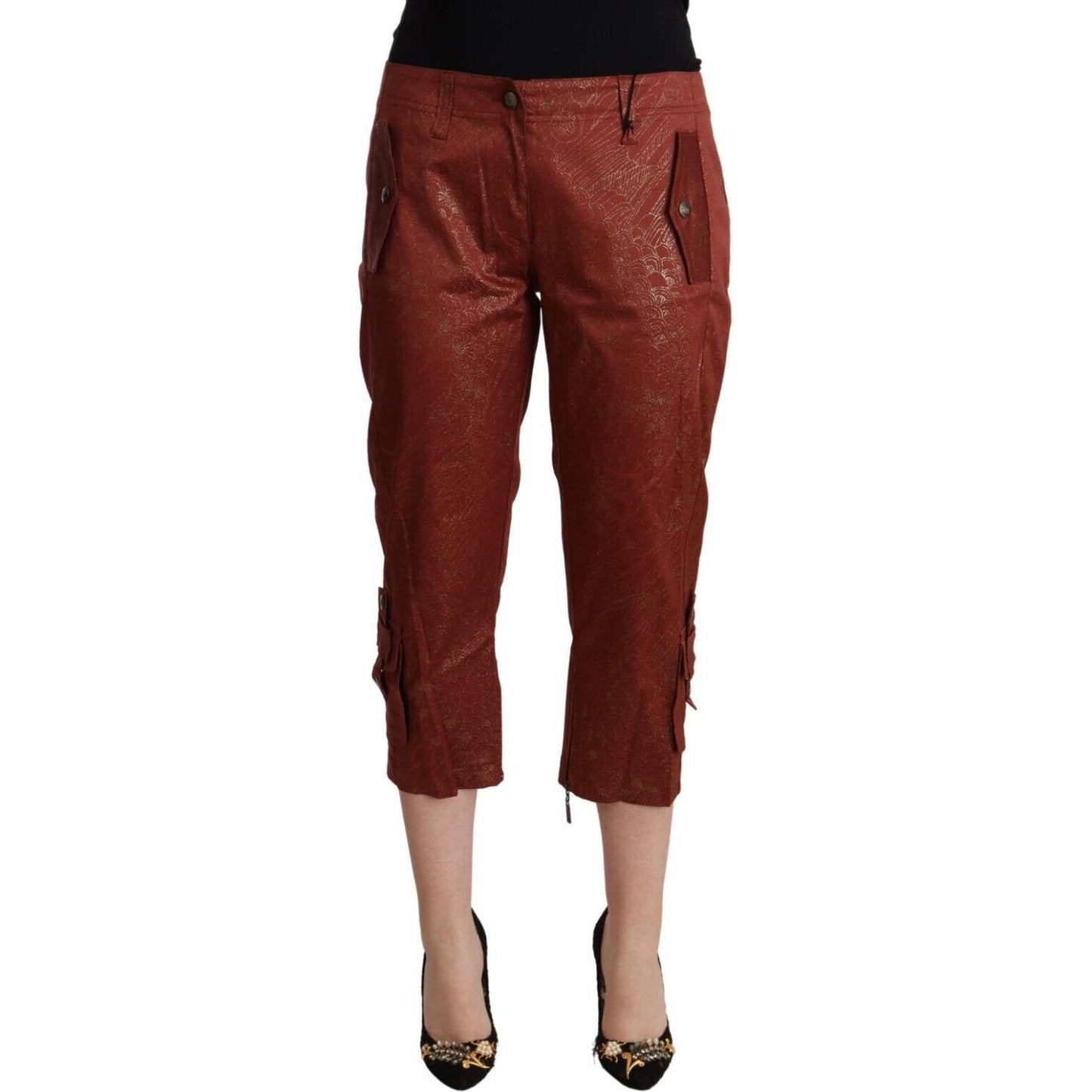 Just Cavalli Chic Brown Cropped Cotton Pants Just Cavalli