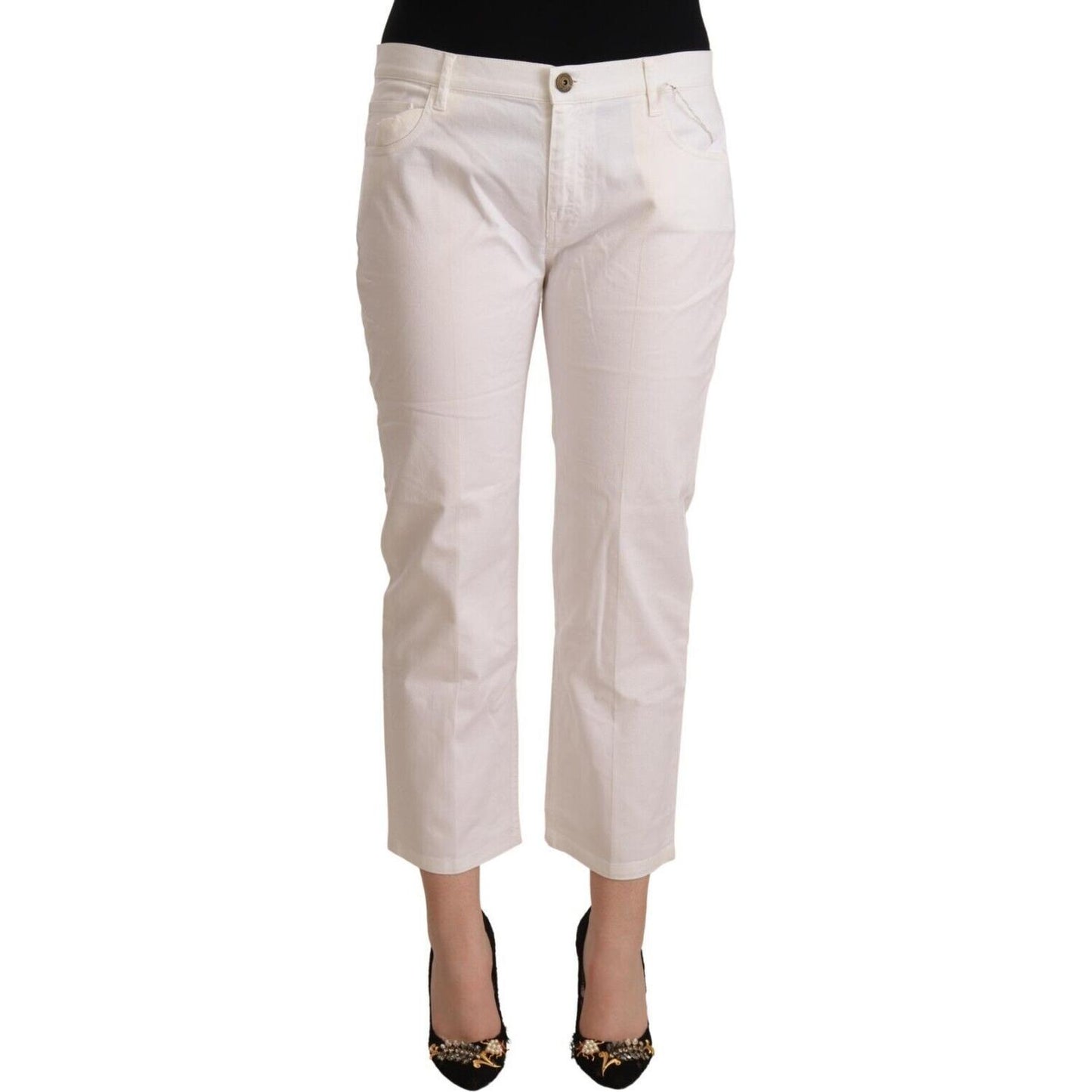 L'Autre Chose Chic White Mid Waist Skinny Cropped Jeans L'Autre Chose