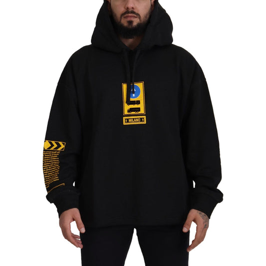 Dolce & Gabbana Black Cotton Hooded DG Shield Pullover Sweater Dolce & Gabbana