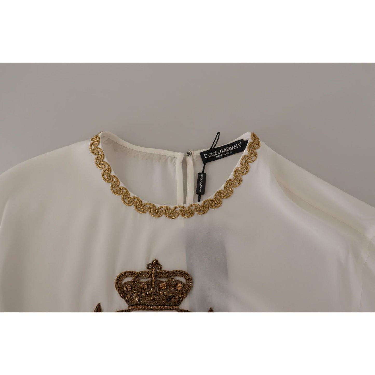 Dolce & Gabbana Elegant Silk Blouse with Gold Crown Embroidery Dolce & Gabbana