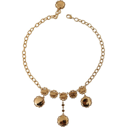 Dolce & Gabbana Gold Clock Statement Crystal Chain Necklace