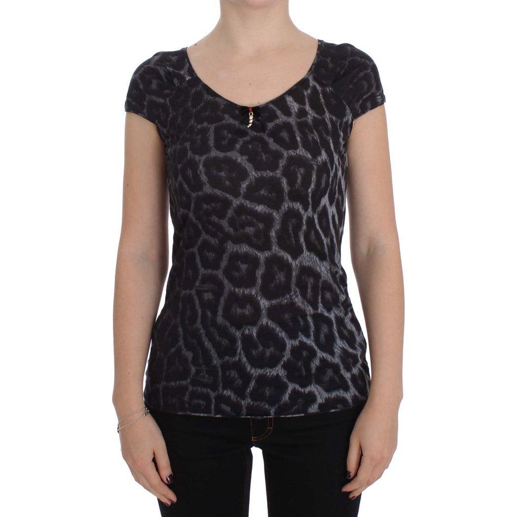 Cavalli Gray Leopard Modal T-Shirt Blouse Top