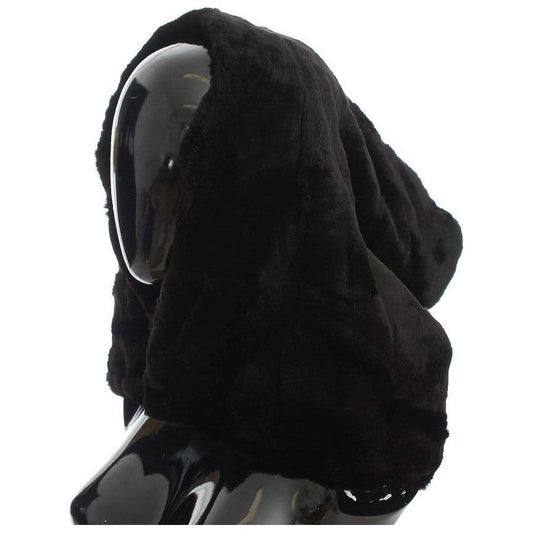 Dolce & Gabbana Black Weasel Fur Crochet Hood Scarf Hat