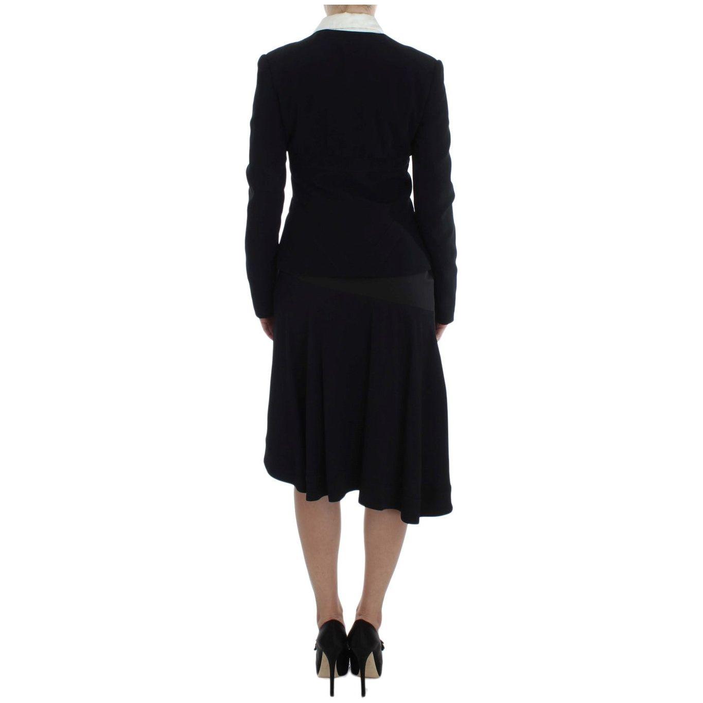 Exte Elegant Two-Piece Skirt Suit in Black & Blue Skirt Suit Exte