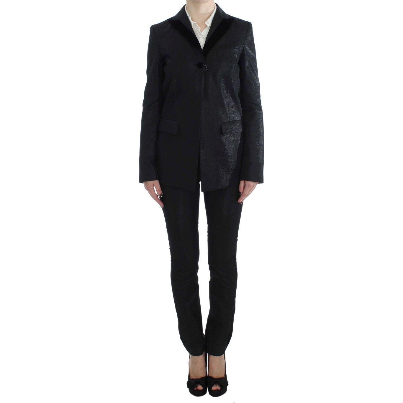 Exte Elegant Three-Piece Black Pants Suit Exte