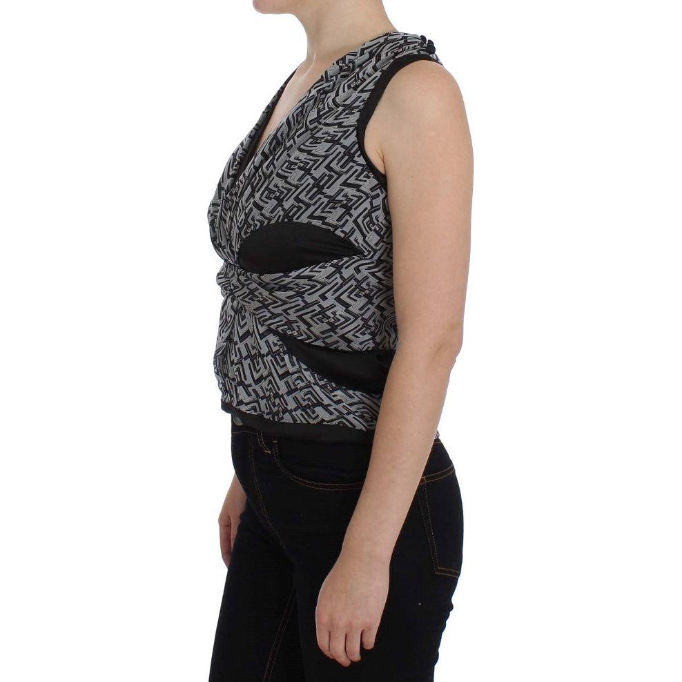 Karl Lagerfeld Gray Black Silk Blouse Top