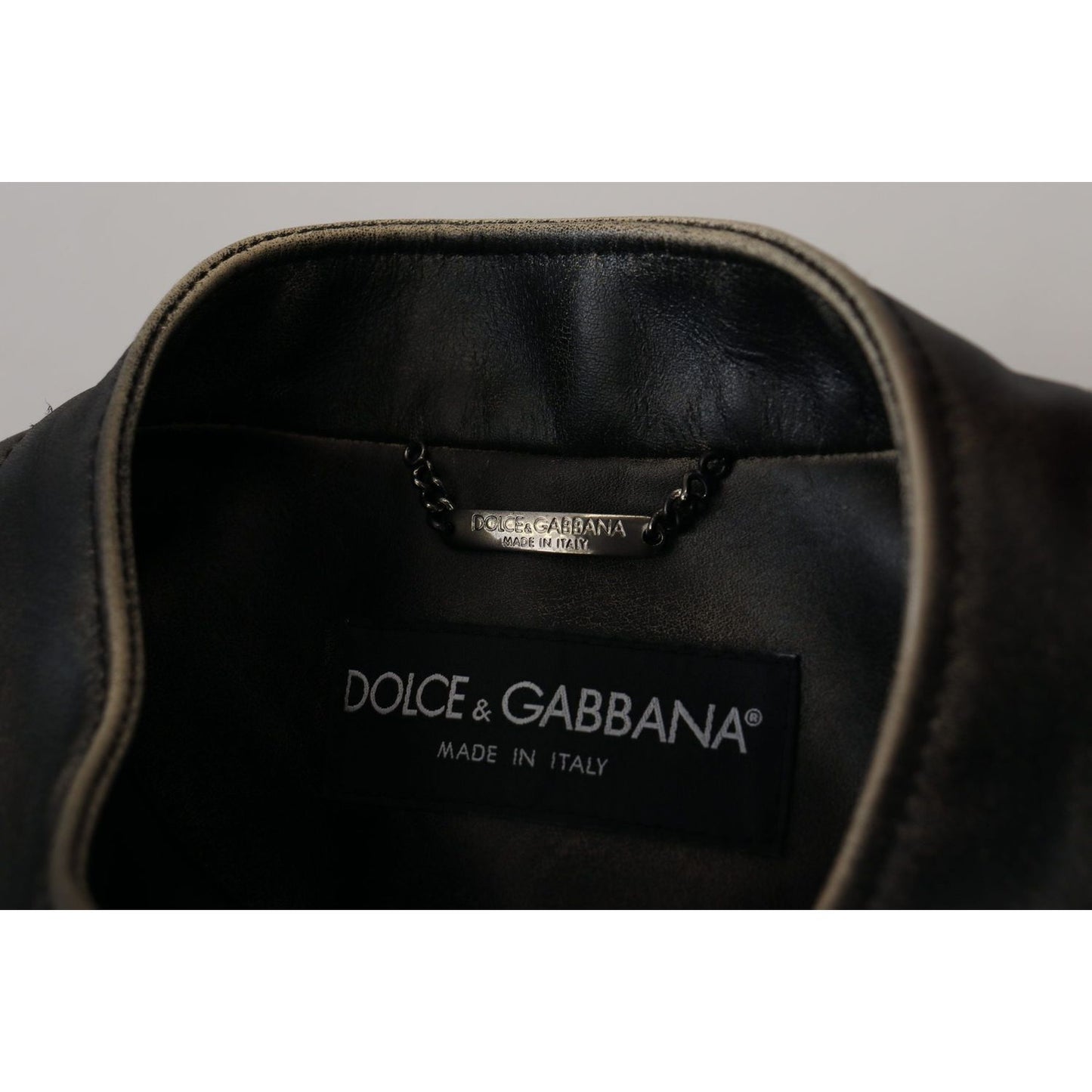 Dolce & Gabbana Elegant Black Leather Jacket with Silver Details Dolce & Gabbana