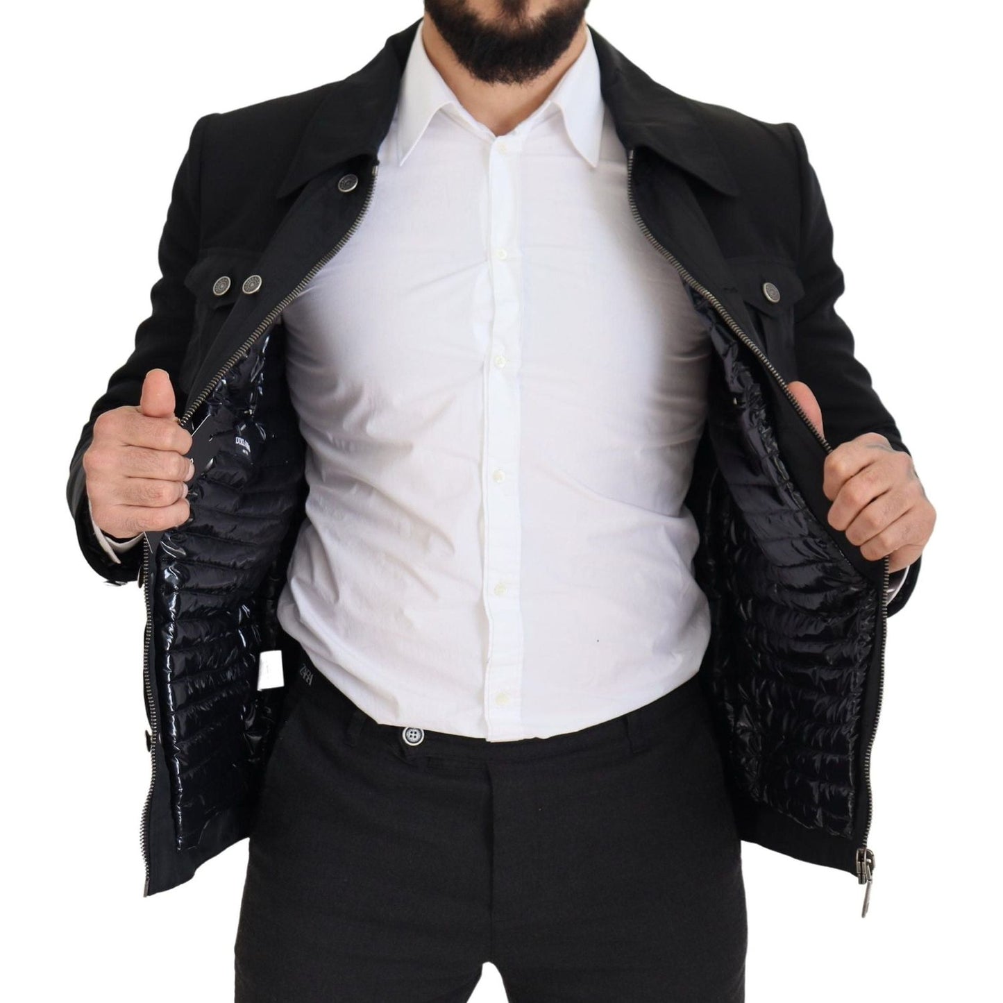 Dolce & Gabbana Black Wool Collared Full Zip Jacket