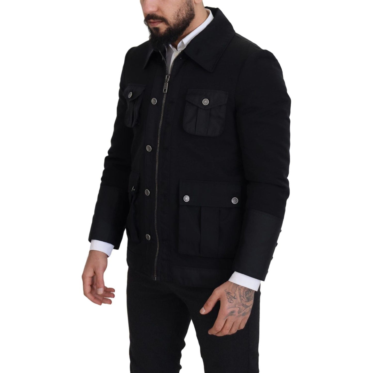 Dolce & Gabbana Elegant Full Zip Black Wool Blend Jacket Dolce & Gabbana