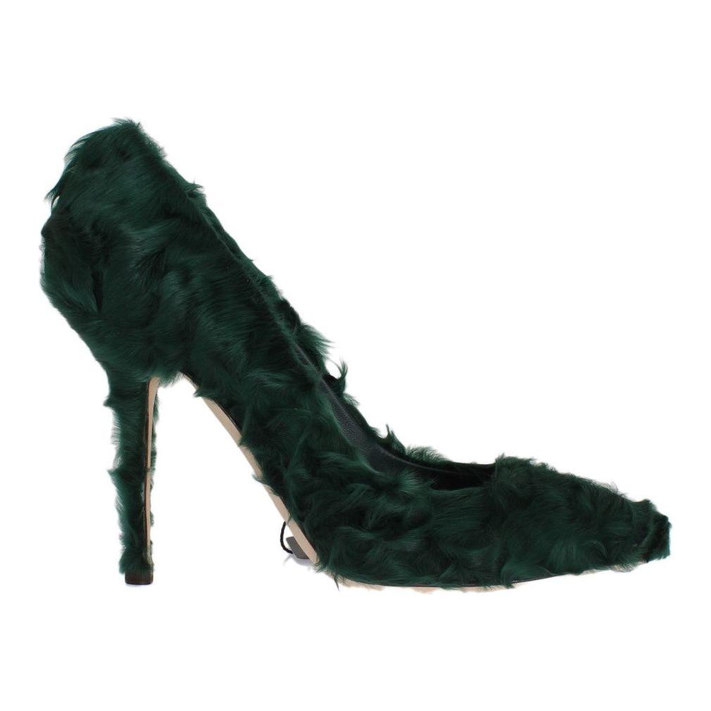 Dolce & Gabbana Green Xiangao Lamb Fur Leather Pumps