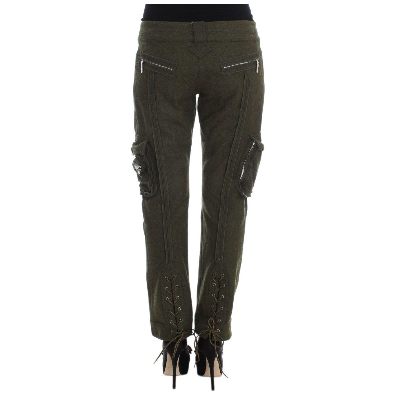 Ermanno Scervino Green Wool Blend Loose Fit Cargo Pants
