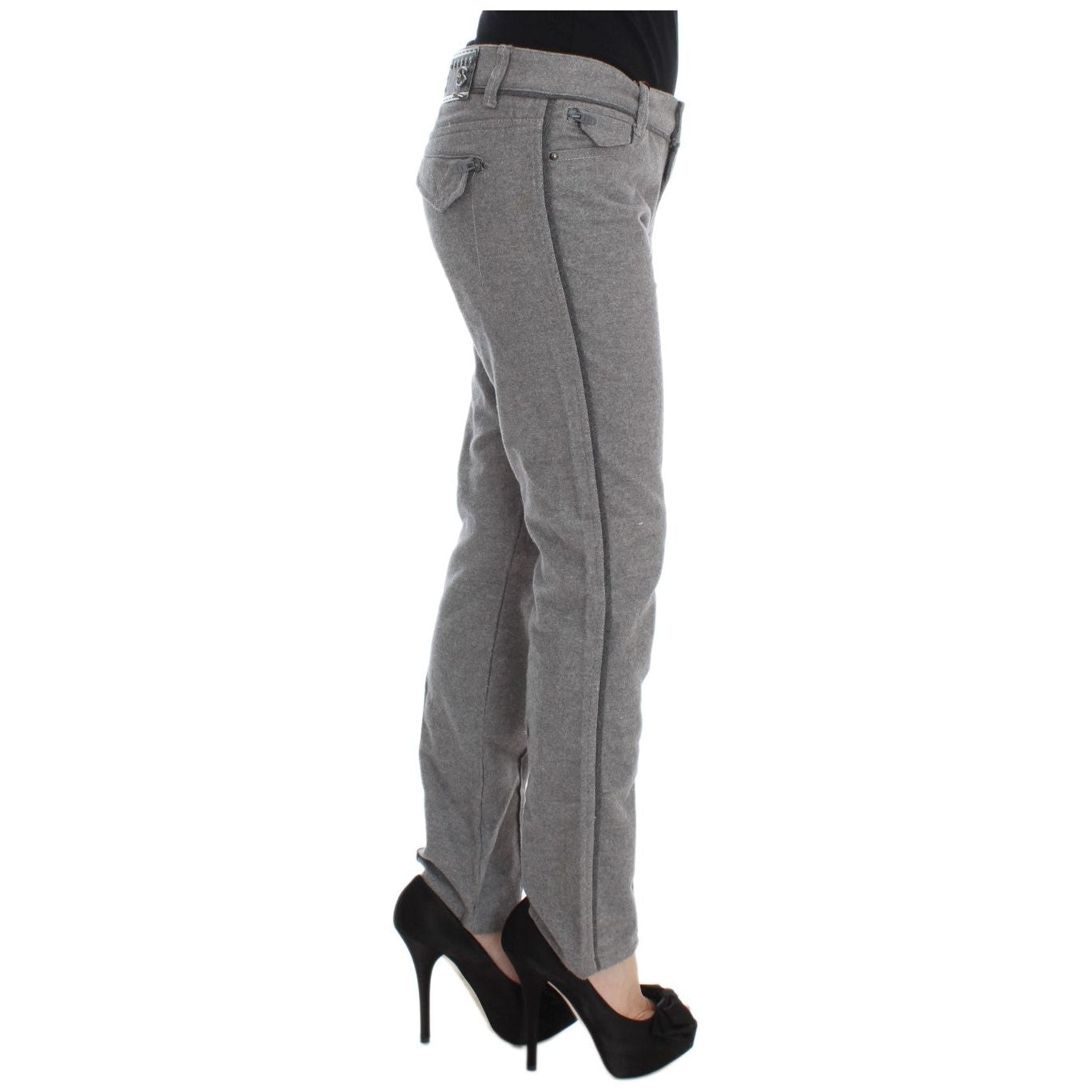 Ermanno Scervino Gray Cotton Straight Fit Casual Pants