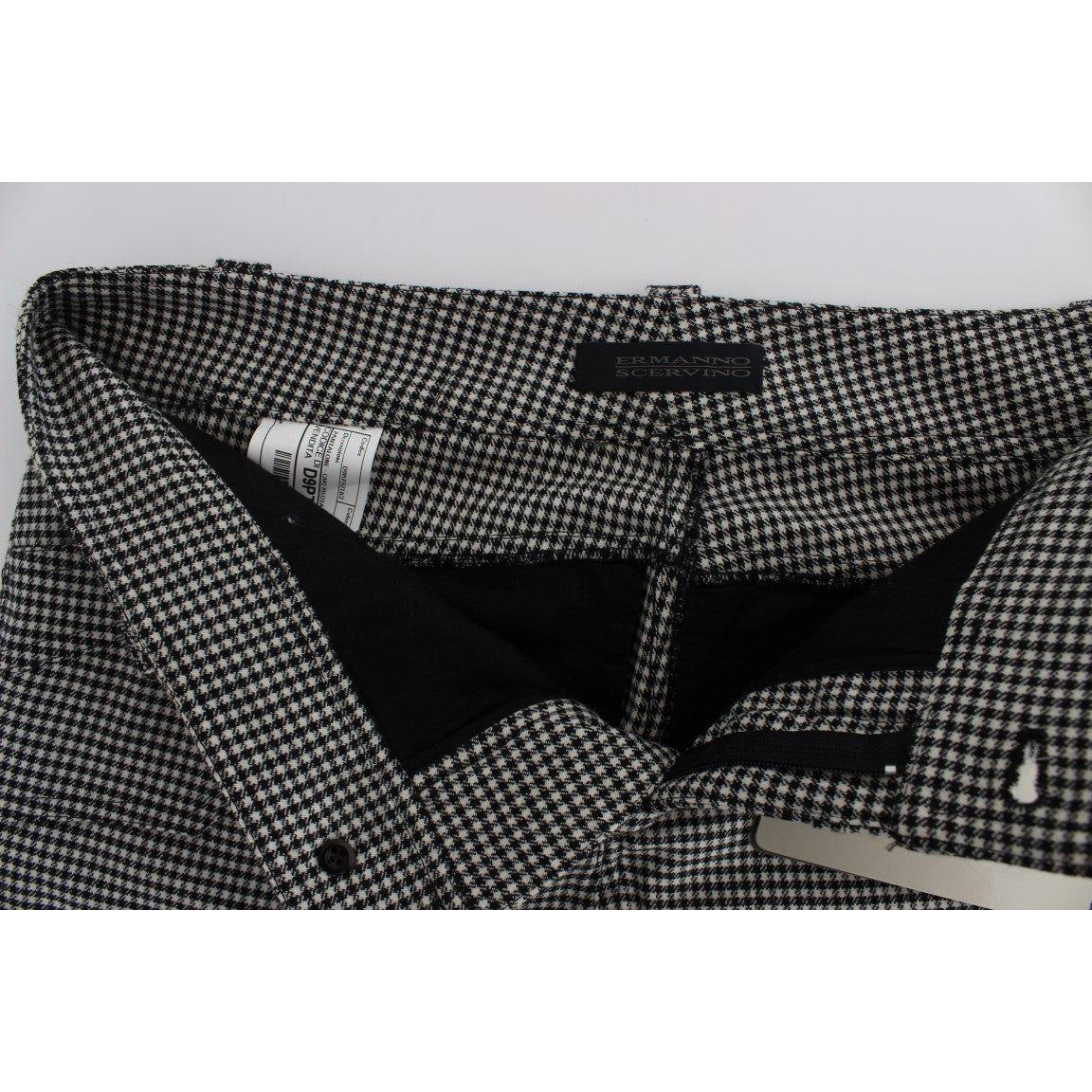 Ermanno Scervino Black White Checkered Cotton Casual Pants