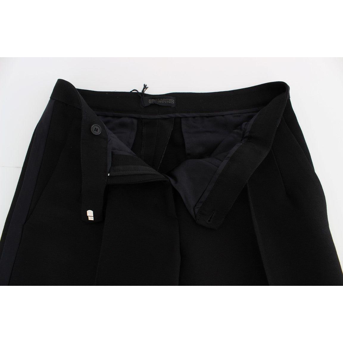 Ermanno Scervino Black Striped Cotton Blend Wide Legs Pants